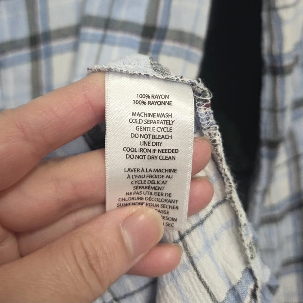 beachlunchlounge Blue & White Plaid Button-Down Shirt With Crinkled Texture M